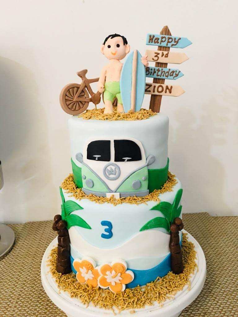 Beach Theme 2 Tier Ribbon Cake 3Kg by Yalu Yalu - yaluyalu