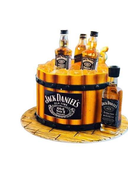 Jack Daniels Ribbon Cake by Yalu Yalu with Bottles