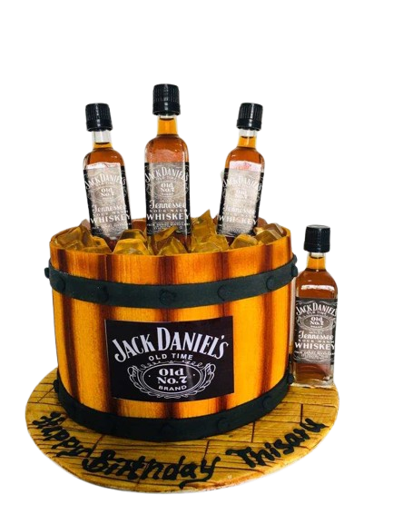 Jack Daniels Ribbon Cake by Yalu Yalu with Bottles