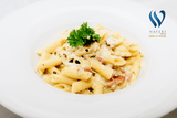 Waters Edge Penne Carbonara Pack by Yalu Yalu: penne pasta, chicken, egg & parmesan sauce in eco-friendly pack.