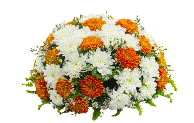 Orange and White Chrysanthemum Coffin Wreath