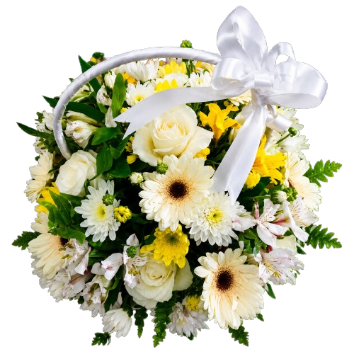 White Sympathy Flower Basket by Yalu Yalu | Delivery in Sri Lanka