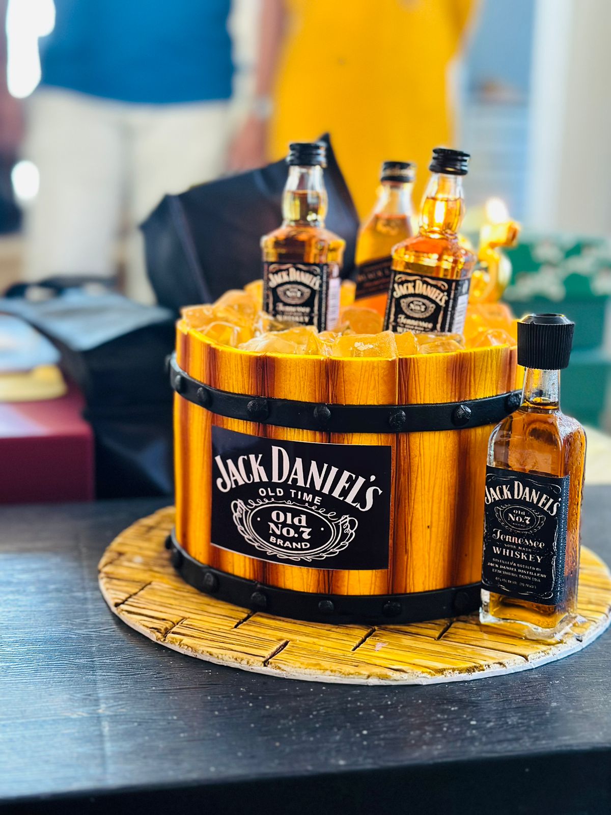 Jack Daniels Ribbon Cake by Yalu Yalu with Bottles yaluyalu