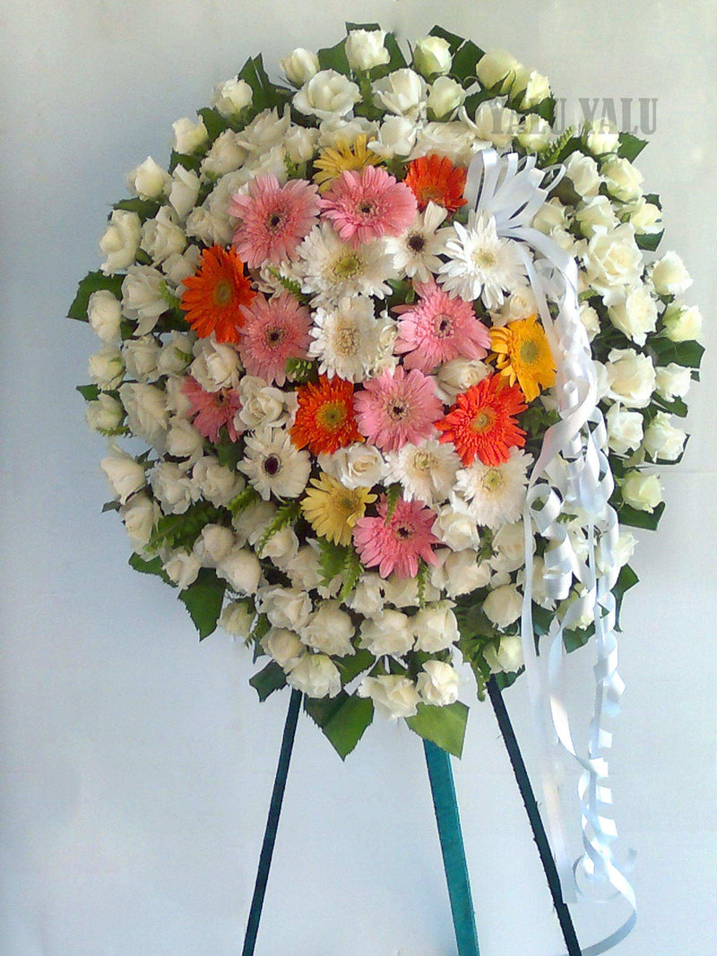 White Roses and Gerberas Stand Wreath - yaluyalu