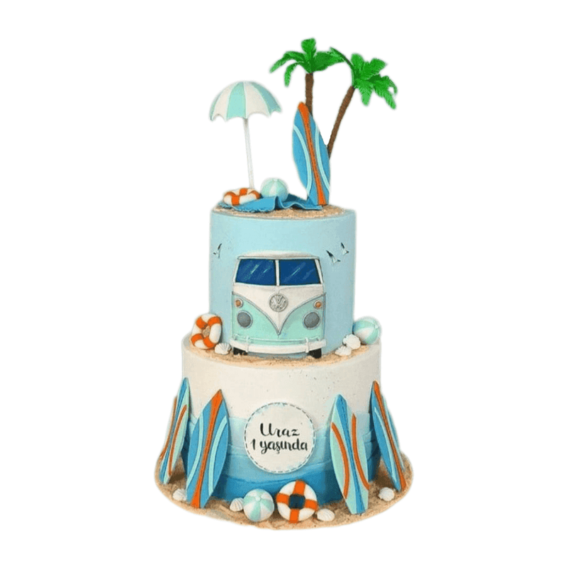 Beach Theme 2 Tier Ribbon Cake by Yalu Yalu - yaluyalu